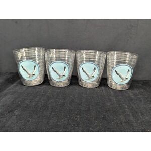 4 VTG Tervis Cups Tumbler Seagull Patches Blue Glasses Mugs 12oz Low Ball